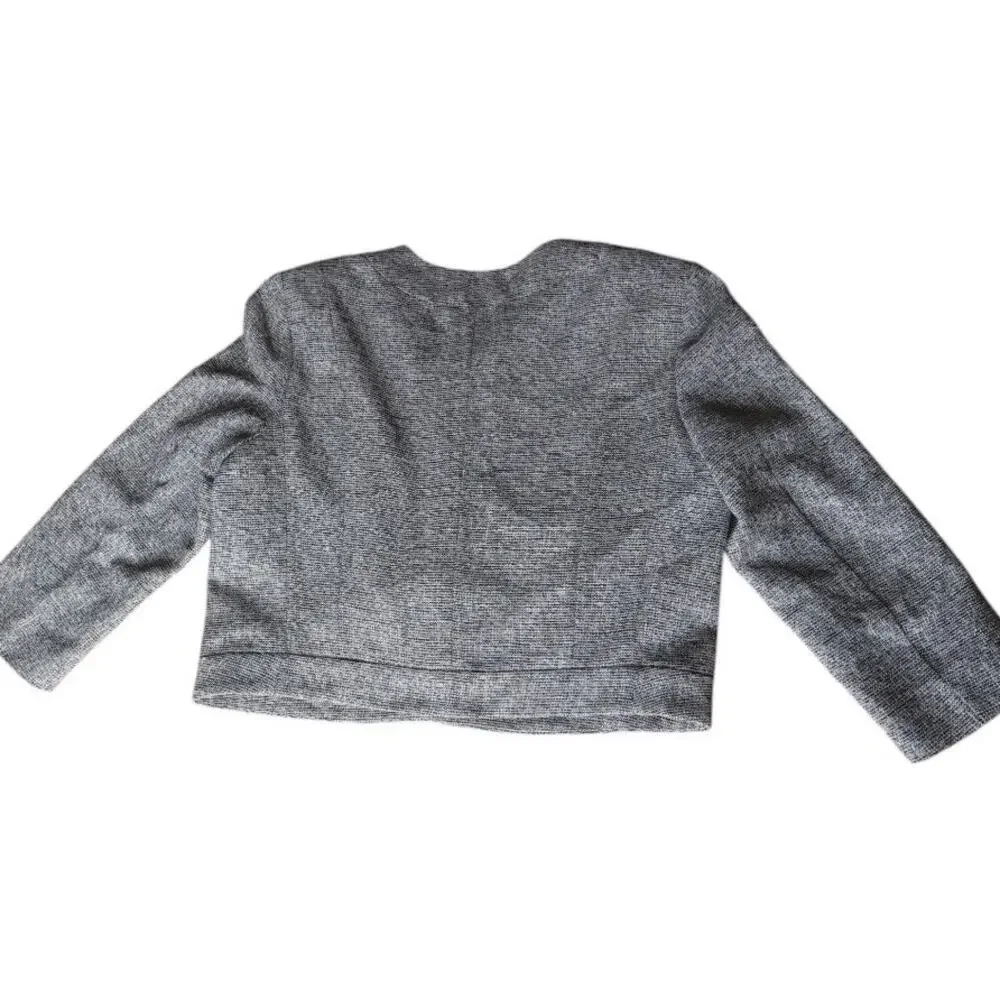 LOFT Silver Cropped Jacket with Sequin Collar | Size 14 | Lined Preppy Glam EUC - Picture 5 of 11